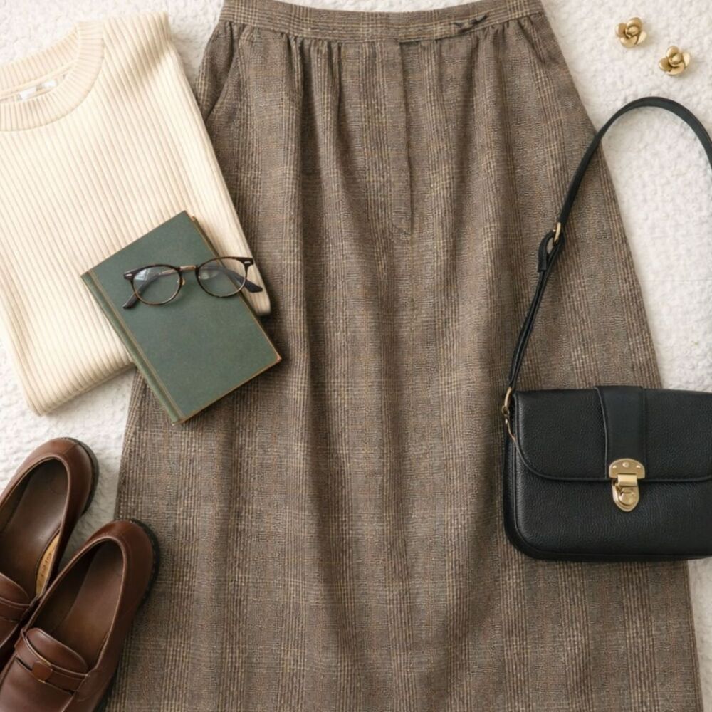 Evan Picone Brown Plaid Wool Blend Skirt Pleated A-Line Career Preppy Size 16